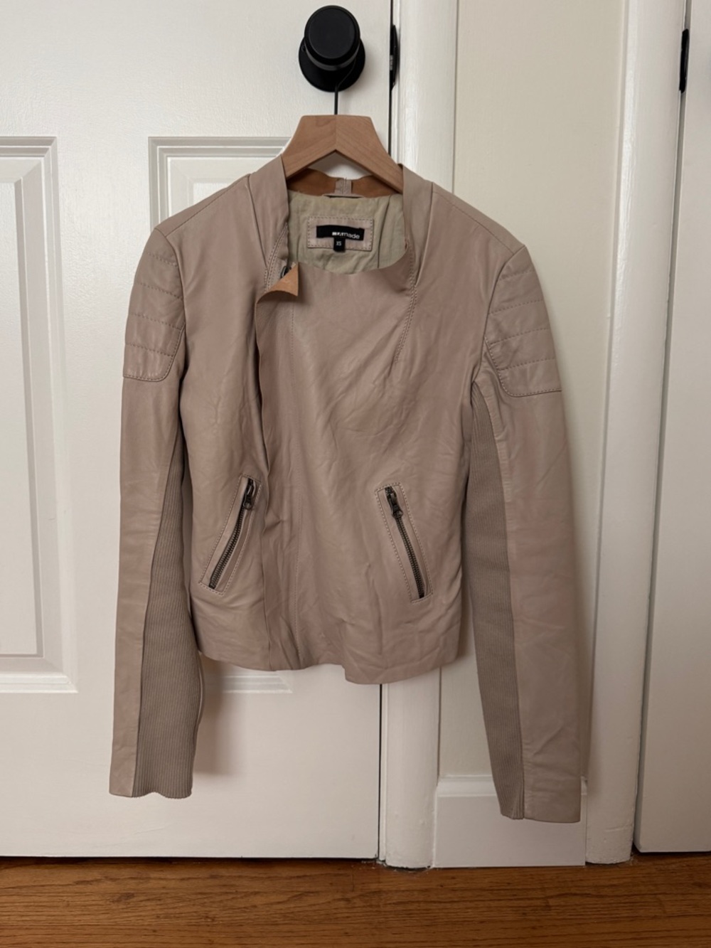 LA Made Women’s Leather Moto Jacket in Taupe Beige XS